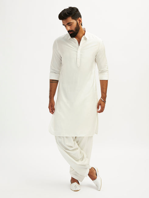 Men's White Viscose Pathani