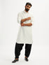 Men's White And Black Viscose Pathani Kurta Set