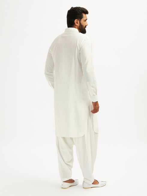 Men's White Viscose Pathani Kurta Set