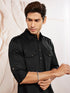 Men's Black Cotton Pathani Suit Set