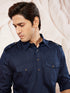 Men's Blue Cotton Pathani Suit Set