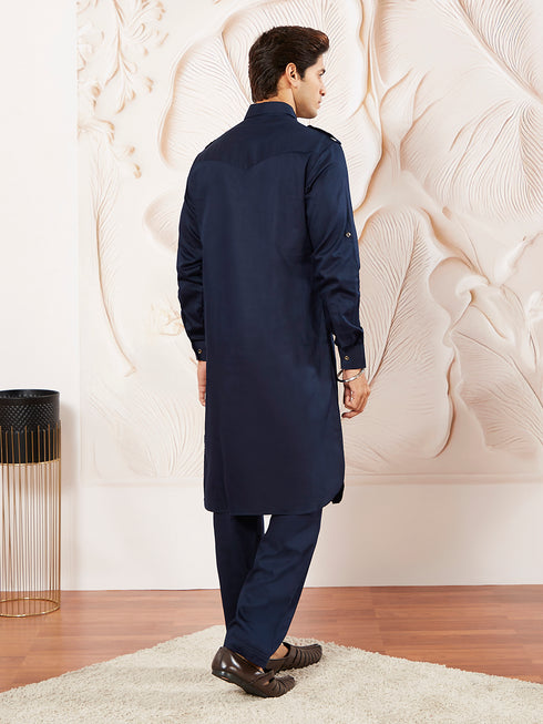 Men's Blue Cotton Pathani Suit Set