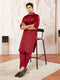 Men's Maroon Cotton Pathani Suit Set