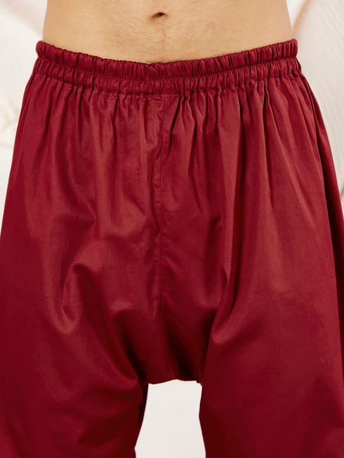 Men's Maroon Cotton Pathani Suit Set