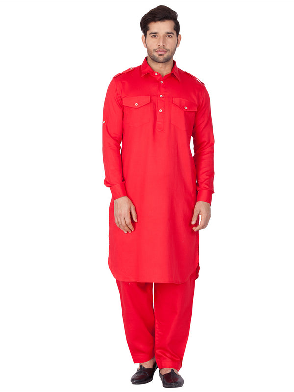 VASTRAMAY Men's Red Pathani Suit Set