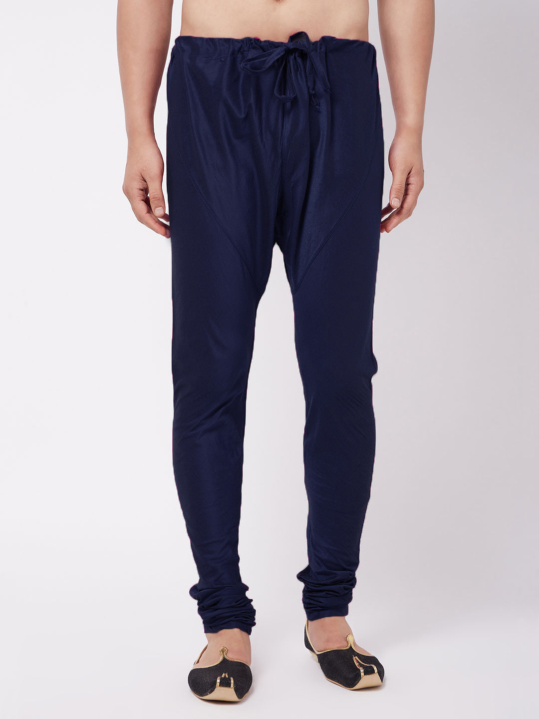 Men Navy Solid Churidar Pant with Drawstring Waist