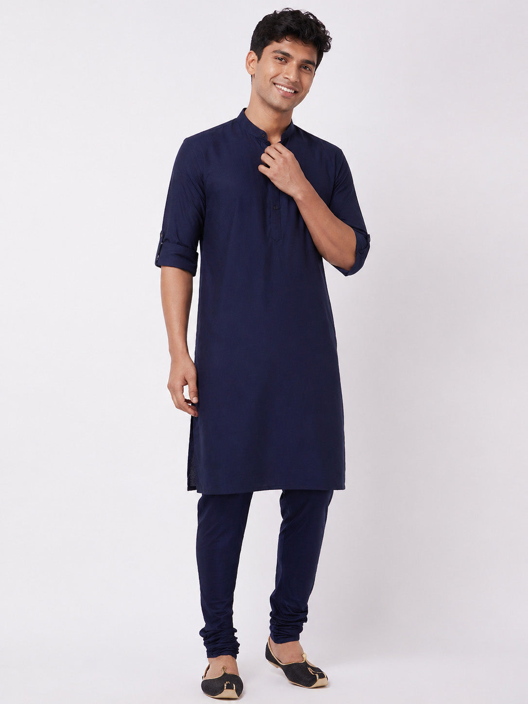 Men Navy Solid Churidar Pant with Drawstring Waist