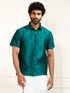 VASTRAMAY Men's Green Silk Blend Ethnic Shirt