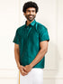 VASTRAMAY Men's Green Silk Blend Ethnic Shirt