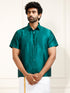 VASTRAMAY Men's Green Silk Blend Ethnic Shirt