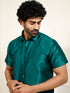 Men's Bottle Green Silk Blend Shirt And Mundu
