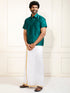 Men's Bottle Green Silk Blend Shirt And Mundu