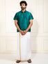 Men's Bottle Green Silk Blend Shirt And Mundu