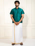 Men's Bottle Green Silk Blend Shirt And Mundu