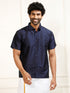 Men's Navy Blue Silk Blend Ethnic Shirt