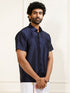Men's Navy Blue Silk Blend Ethnic Shirt