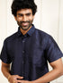 Men's Navy Blue Silk Blend Ethnic Shirt