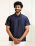 Men's Navy Blue Silk Blend Ethnic Shirt