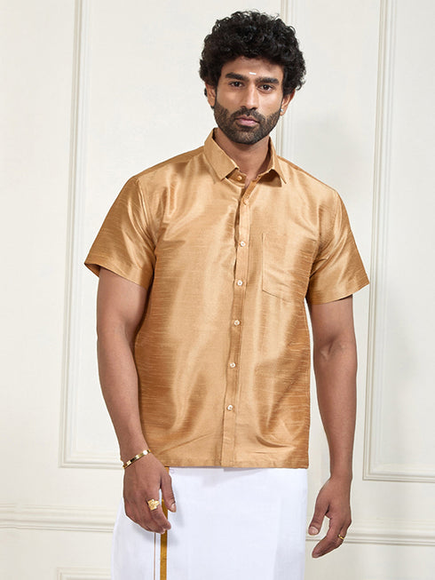 Men's Gold Silk Blend Ethnic Shirt