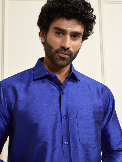 Men's Blue Silk Blend Ethnic Shirt