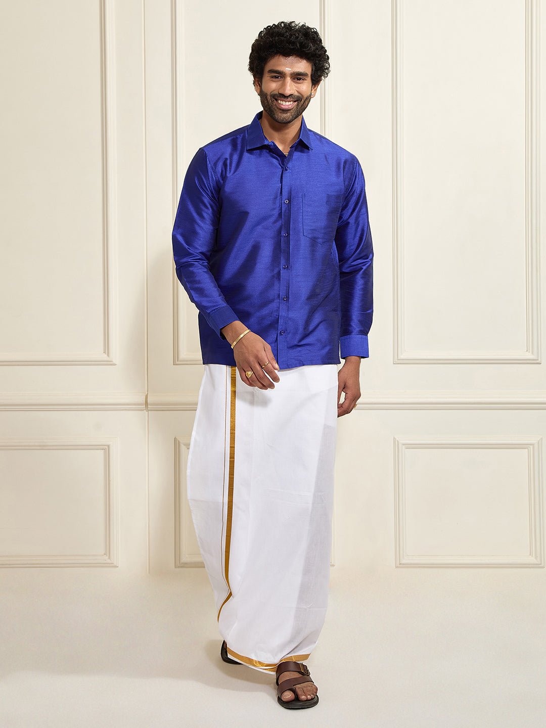 Men's Blue Silk Blend Ethnic Shirt