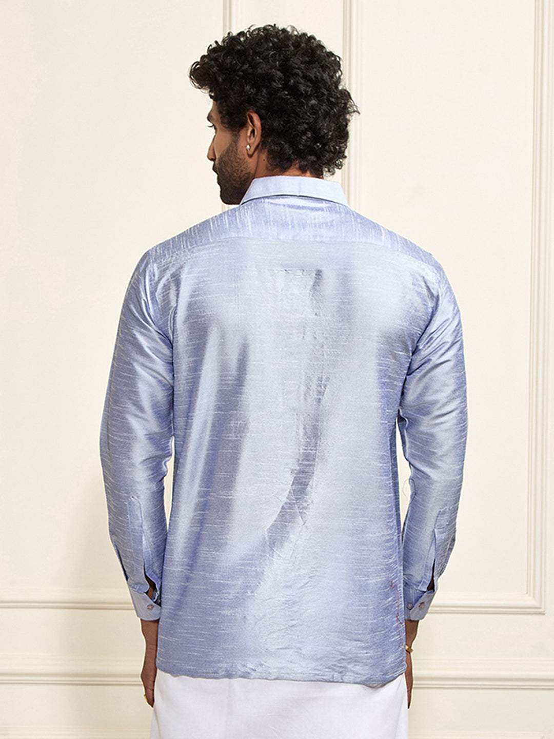 Men's Light Blue Silk Blend Ethnic Shirt