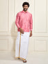 VASTRAMAY Men's Pink Silk Blend Shirt And Mundu