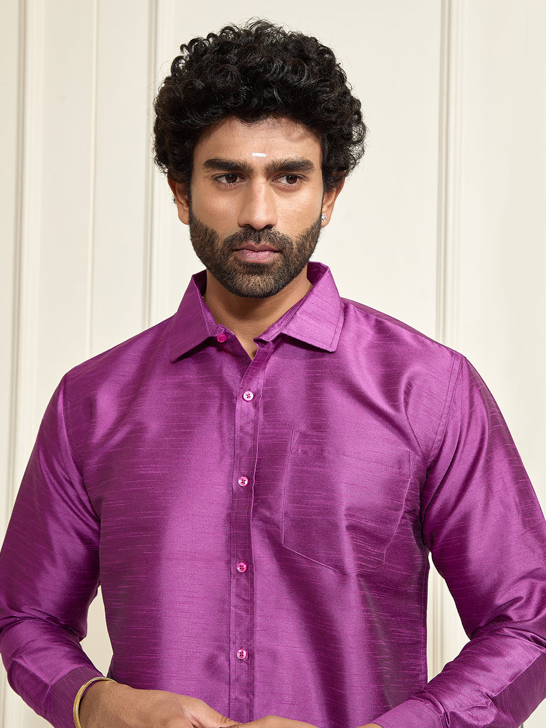 Men's Purple Silk Blend Shirt And Mundu