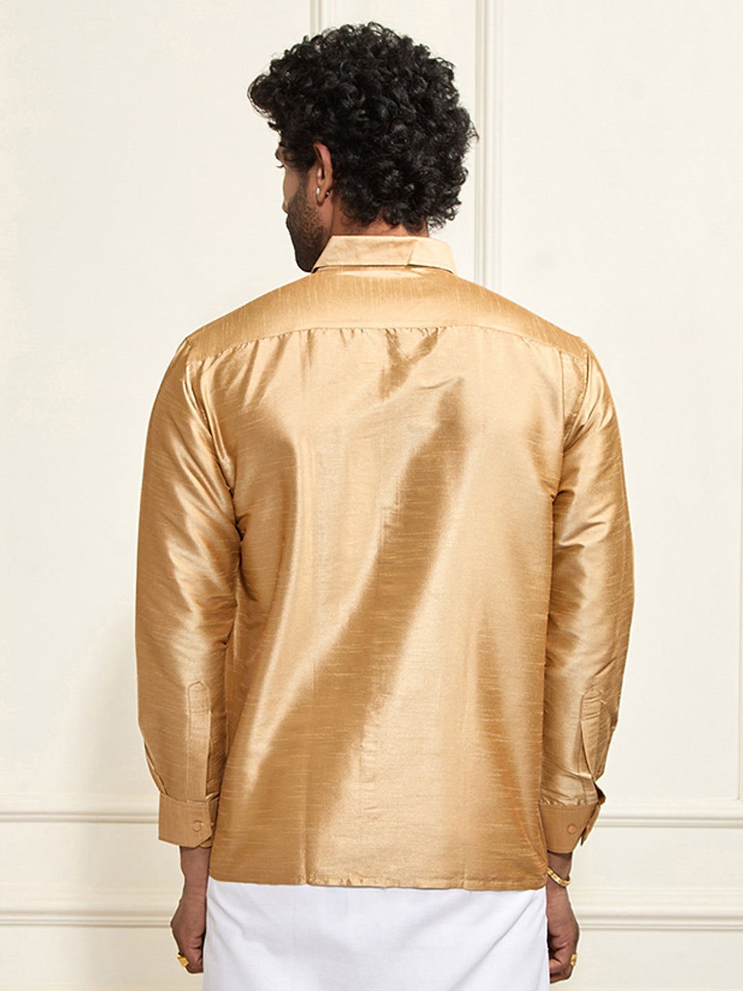 Men's Rose Gold Silk Blend Ethnic Shirt