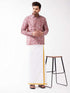 Men's Multicolour-Base-Pink Silk Blend Ethnic Shirt