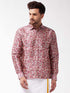 Men's Multicolour-Base-Pink Silk Blend Ethnic Shirt