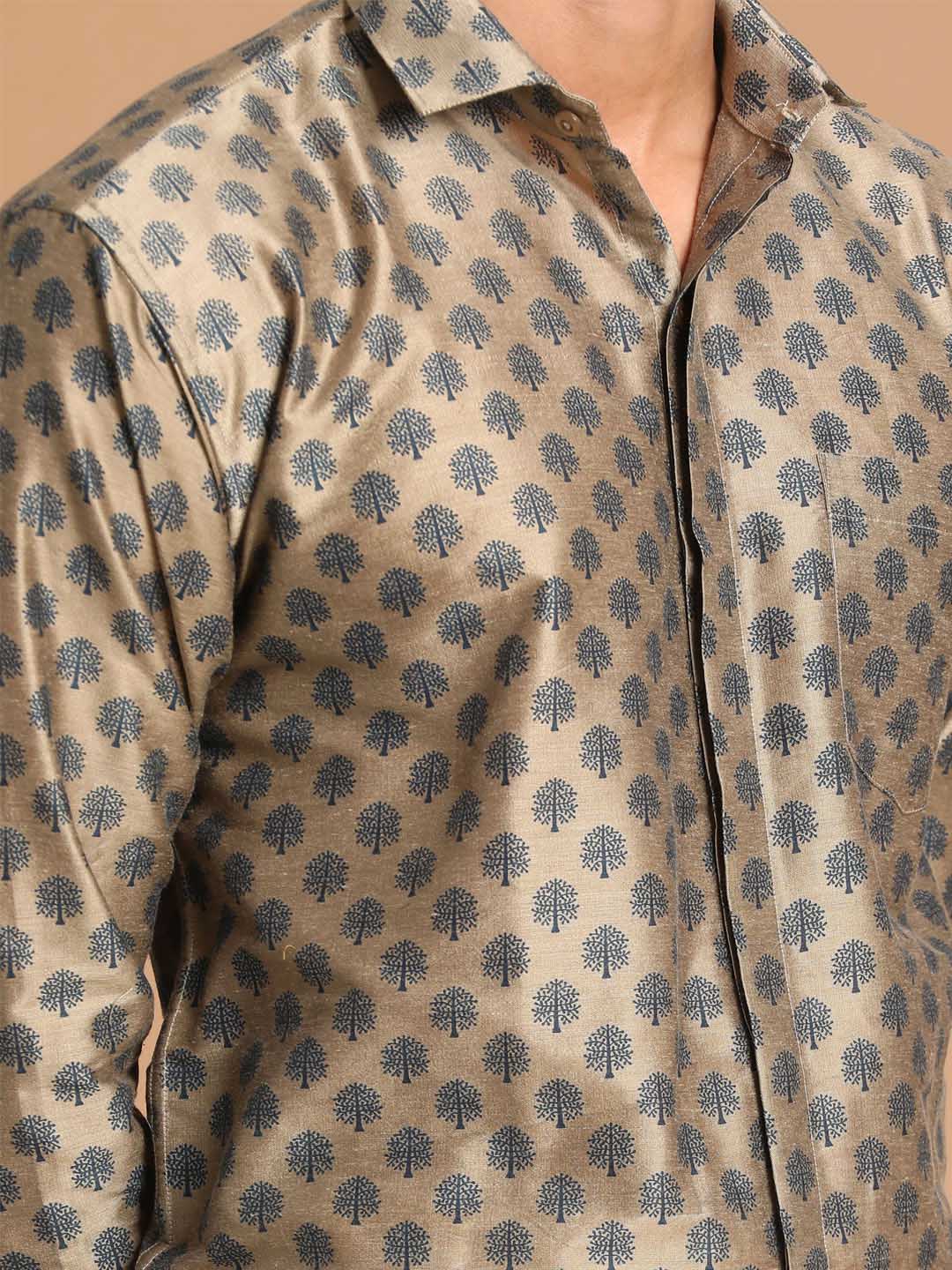 Men's Brown Silk Blend Printed Shirt