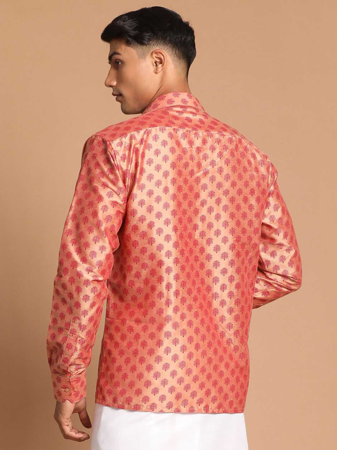 Men's Pink Silk Blend Printed Shirt