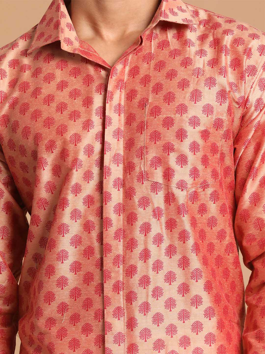 Men's Pink Silk Blend Printed Shirt