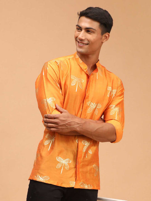 Men's Orange Foil Print Shirt
