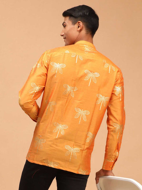 Men's Orange Foil Print Shirt