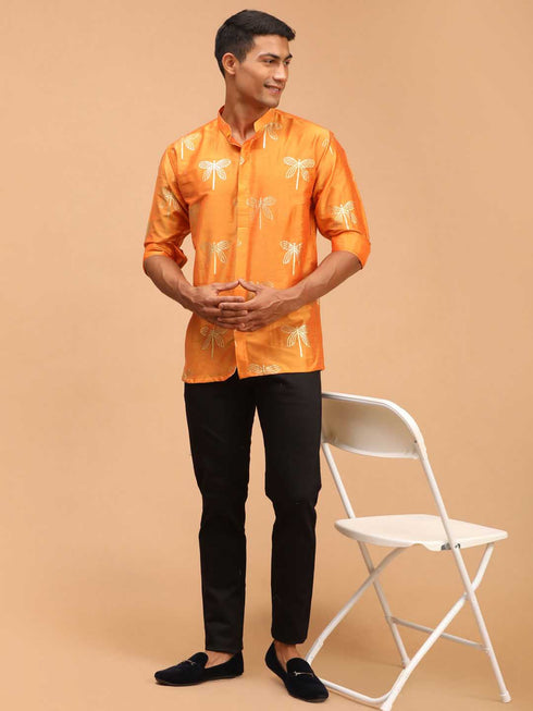 Men's Orange Foil Print Shirt