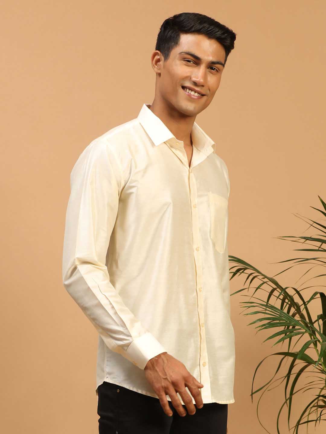 Men's Cream Silk Blend Ethnic Shirt