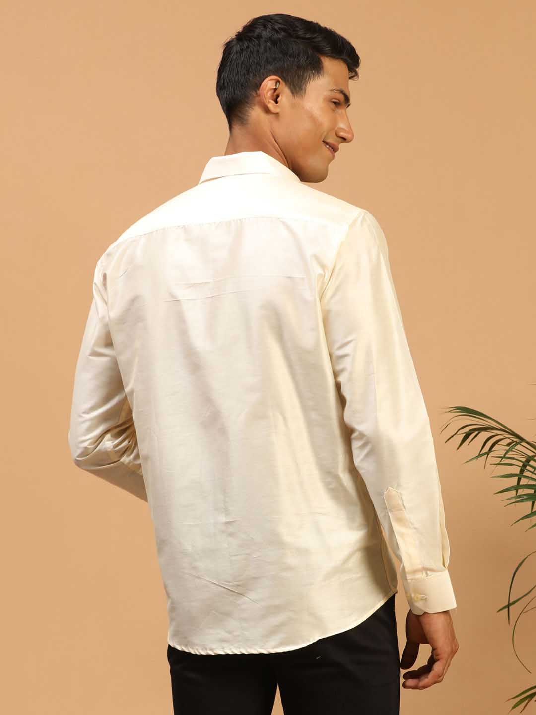 Men's Cream Silk Blend Ethnic Shirt