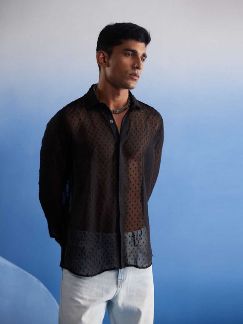 Men's Black Georgette Shirt