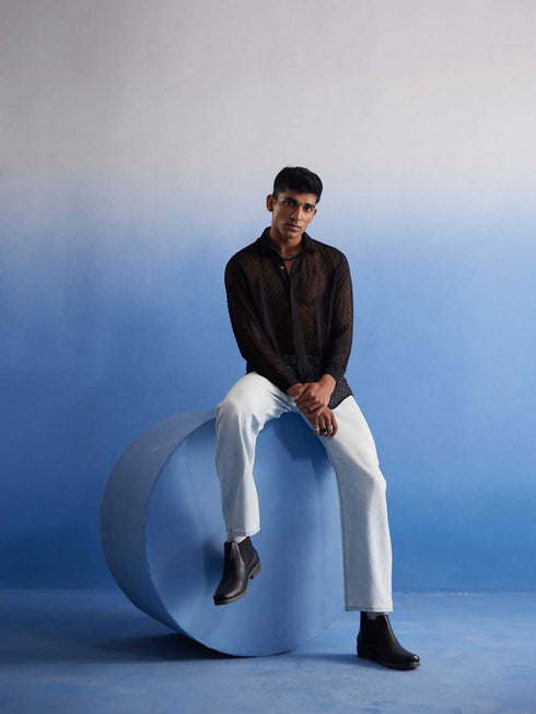 Men's Black Georgette Shirt