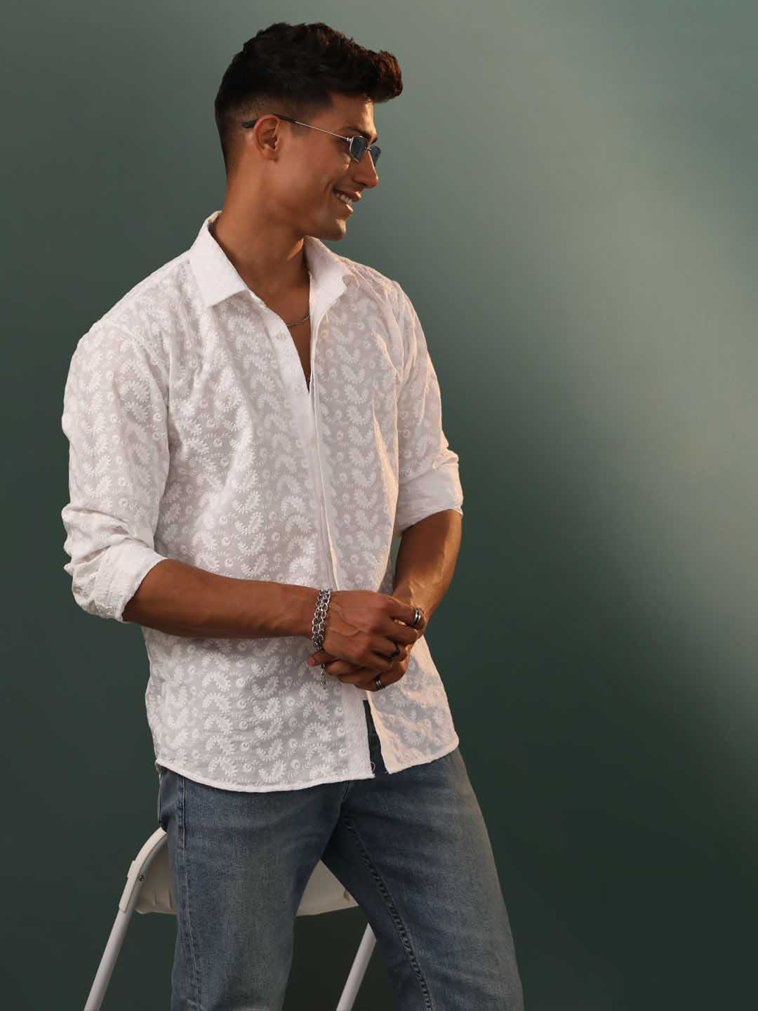 Men's White Chikankari Cotton Shirt