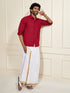 Men's Maroon Rayon Ethnic Shirt And Mundu Set
