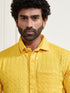 Men's Yellow Rayon Embellished Shirt