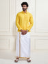 Men's Yellow Rayon Ethnic Shirt And Mundu Set