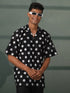 Men's Black Cambric Cotton Polka Dot Cuban Collar Shirt