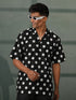 Men's Black Cambric Cotton Polka Regular Shirt