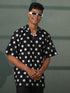 Men Black Polka Dot Plain Waist Length Shirt