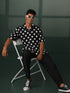 Men Black Polka Dot Plain Waist Length Shirt