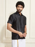 Men's Black Silk Blend Ethnic Shirt
